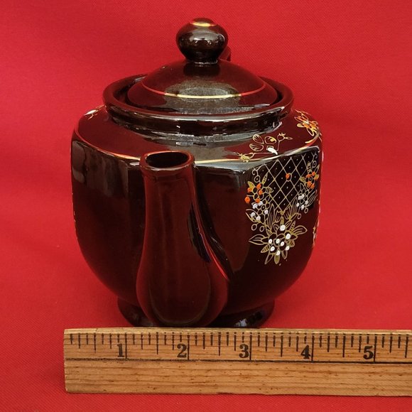 VTG Hand Painted Gold Trim Dark Brown Teapot Made In Japan - Picture 11 of 14